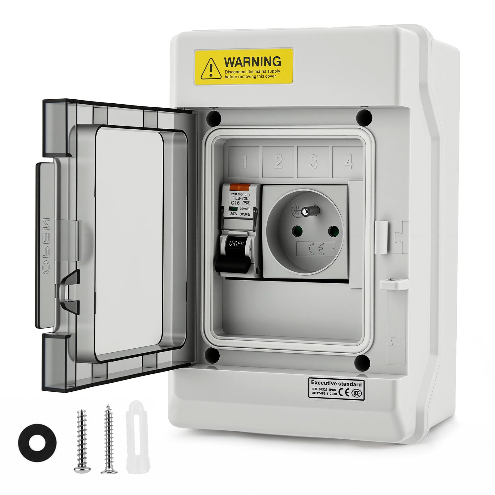 Coffret électrique 16A 230V avec Disjoncteur Différentiel, étanche IP66
