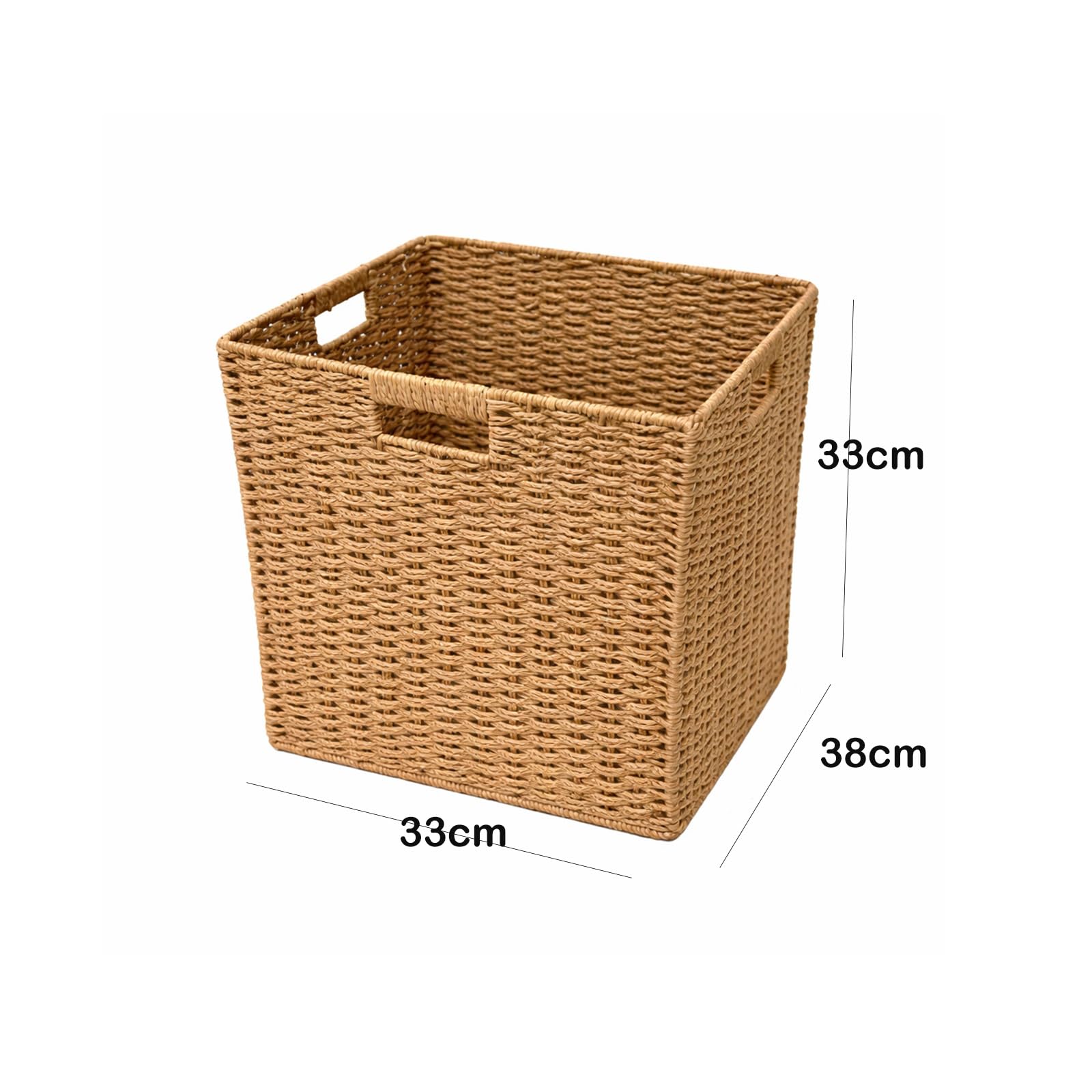 Cesto portaoggetti intrecciato in rattan, set da 2 pezzi, 33 x 38 x 33 cm, grandi cestini pieghevoli con manici e telaio in metallo, adatto per inserto Kallax e scaffalature a cubo, per soggiorno e