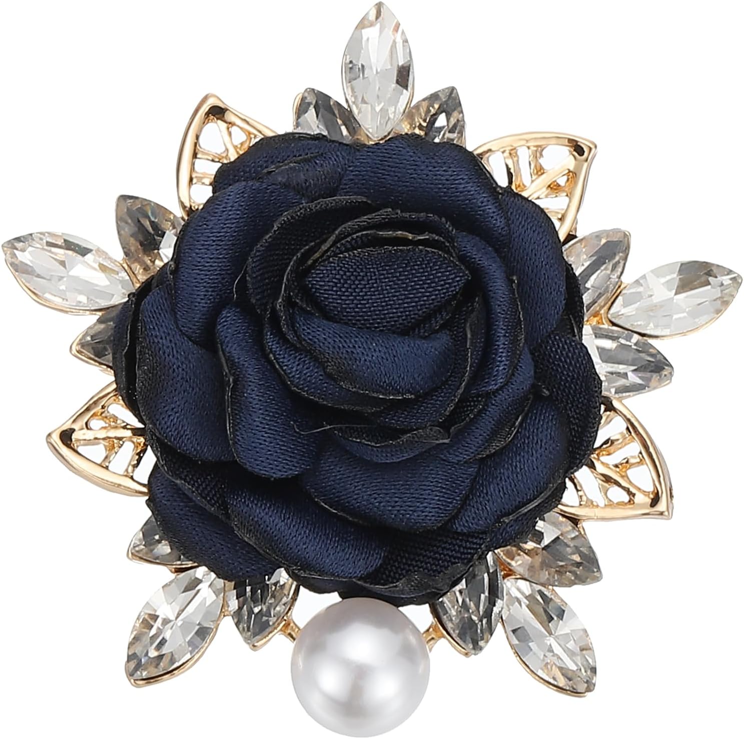 PATIKIL Flower Pearl Brooch, Brooch Pin for Women Men Wedding Party Gold Plated Leaf Lapel Pin Clothing Dress Accessories Birthday Graduation Jewelry for Women Men, Dark Blue