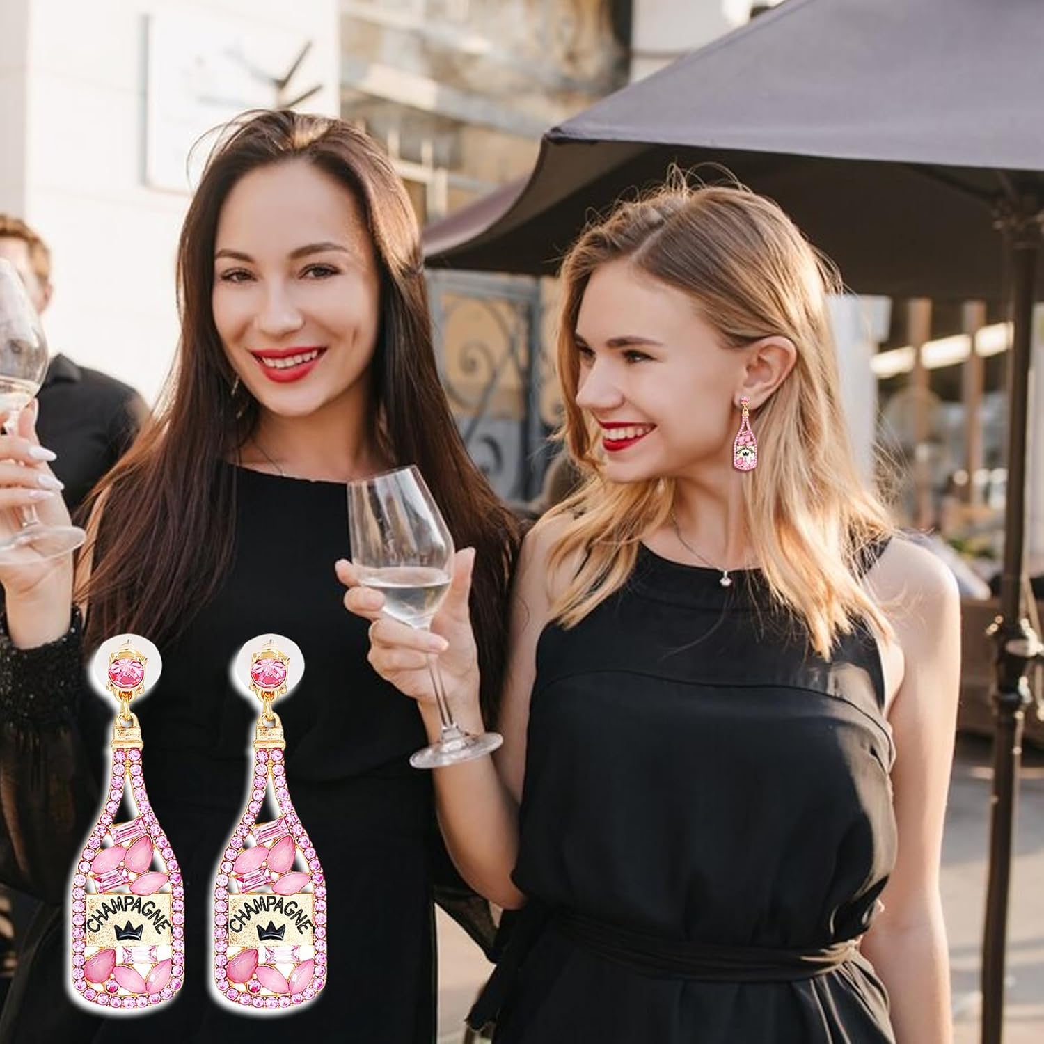 Champagne Bottle Earrings Rhinestone New Year Tequila Drop Dangle Earrings for Women Wedding Holiday Festive Party Xmas New Year Gifts - Image 3