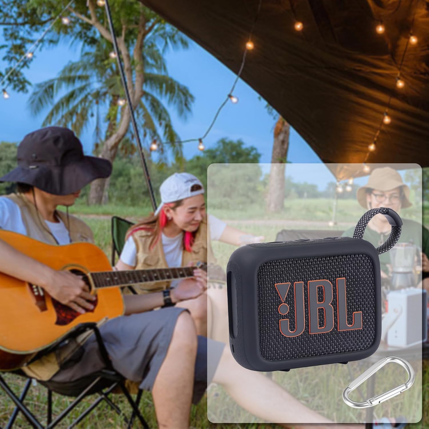 for JBL Go 4 Waterproof Bluetooth Speaker Silicone Cover, Portable Silicone Travel Case with Carabiner, Protective Skin Case (Black) - co2CREA - Image 7