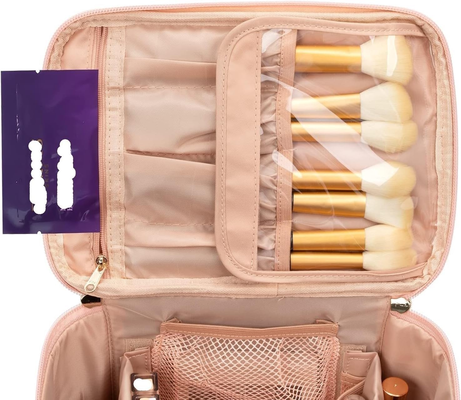 Beauty Case da Viaggio da Donna, Organizer per Cosmetici e Trucco Impermeabile con Scomparti e Manico - Custodia Portatile per Kit da Barba e Prodotti per la Cura della Pelle(Beige)
