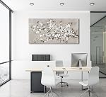 VEAEE Blanc Blossom Branches Wall Art, Floral Canvas Imprimés, Salon Décor abstrait Fleurs Peinture Toile Pictues, Contemporain Artwork Chambre Bureau Cuisine Mur Decor prêt à accrocher 120L x 60W cm