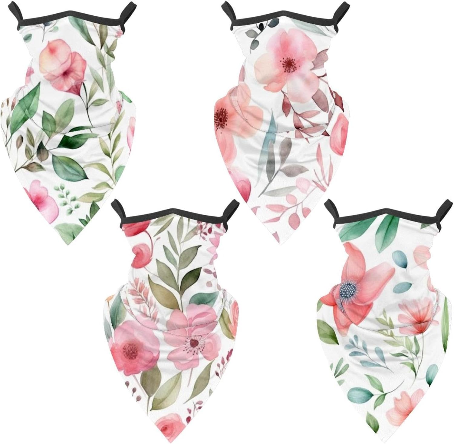 4 Pieces Pink Flowers with Leaves Neck Gaiter Bandana Face Mask, Sun Cooling Scarf Gator Cover Head for Men Women