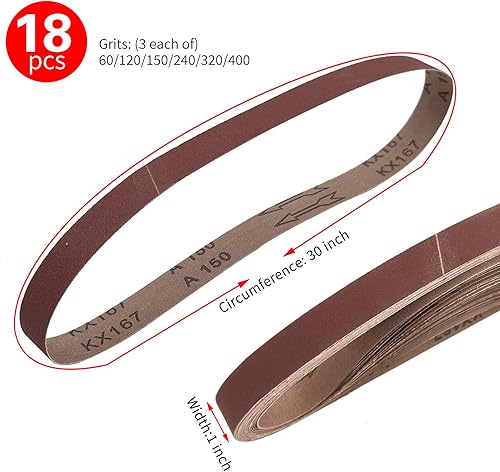 Miniatura 5 de Bandas de lijado, 1 x 30 pulgadas de papel de lijadora de banda 60 120 150 240 320 400 granos cada uno de 3 piezas de papel de lija de óxido de