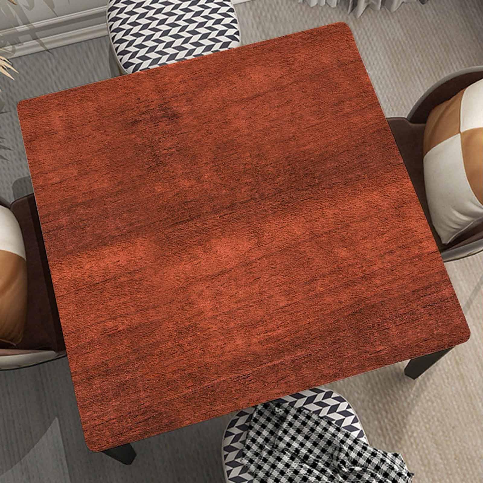 TREGAUSI Wood Grain Square Tablecloth Fitted Table Cover with Elastic Edge Red Brown Tablecloths Waterproof Polyester Cloth Covers for Indoor Home