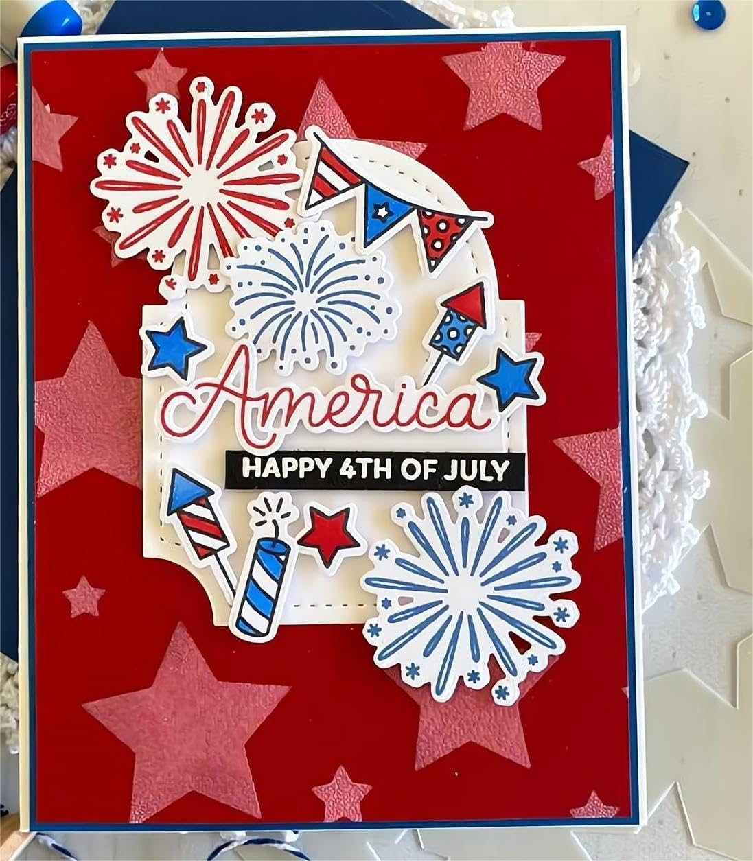 Amazon.co.jp: HAPPY 4TH of 7月 スタンプとダイスのセット カード作成
