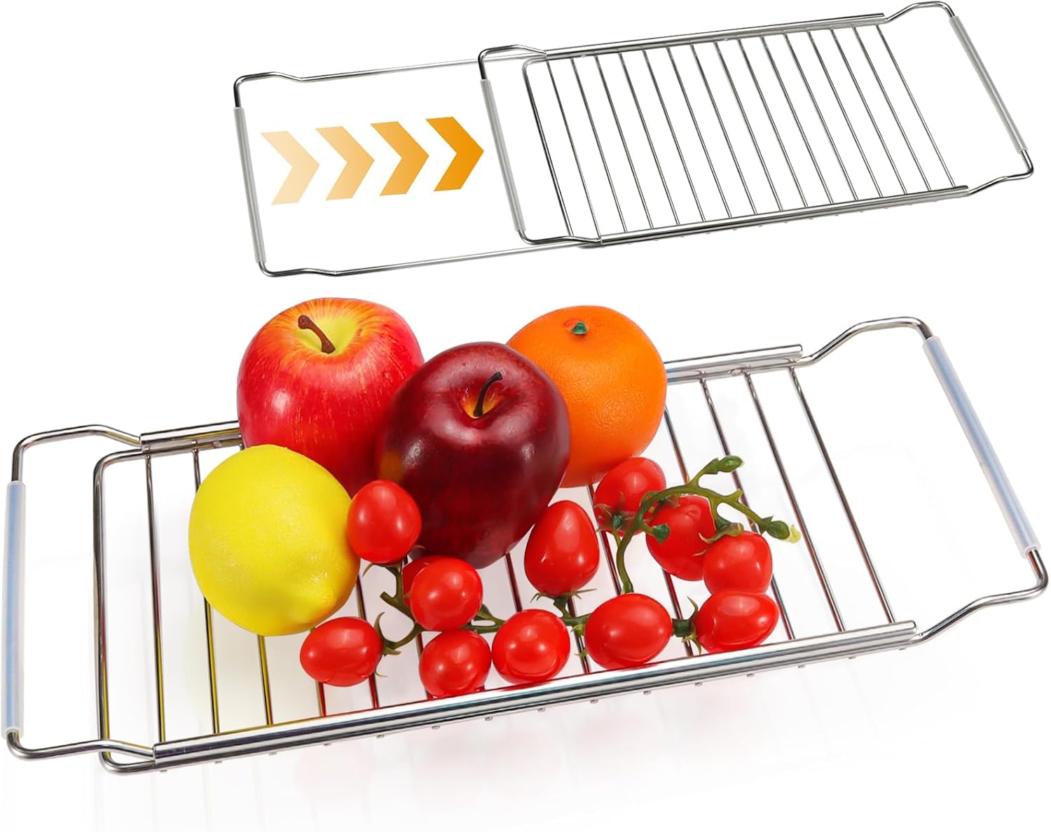 Expandable Over The Sink Dish Drainer Drying Rack, Stainless Steel Telescopic Sink Storage Rack, Kitchen Sink Caddy Organizer Sponge Holder