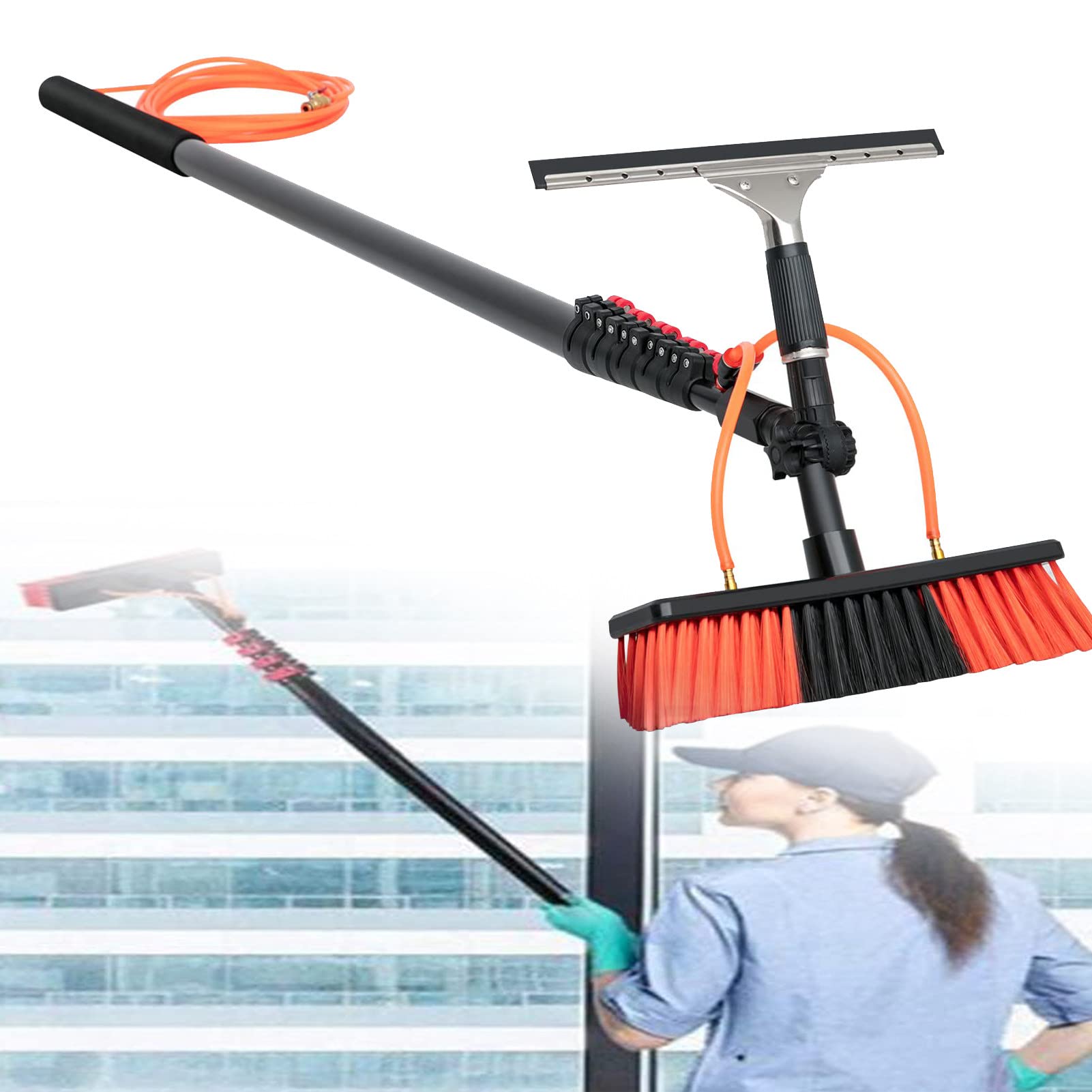 Outil de nettoyage et de lavage pour vitres hautes sans échelle avec brosse de 11m