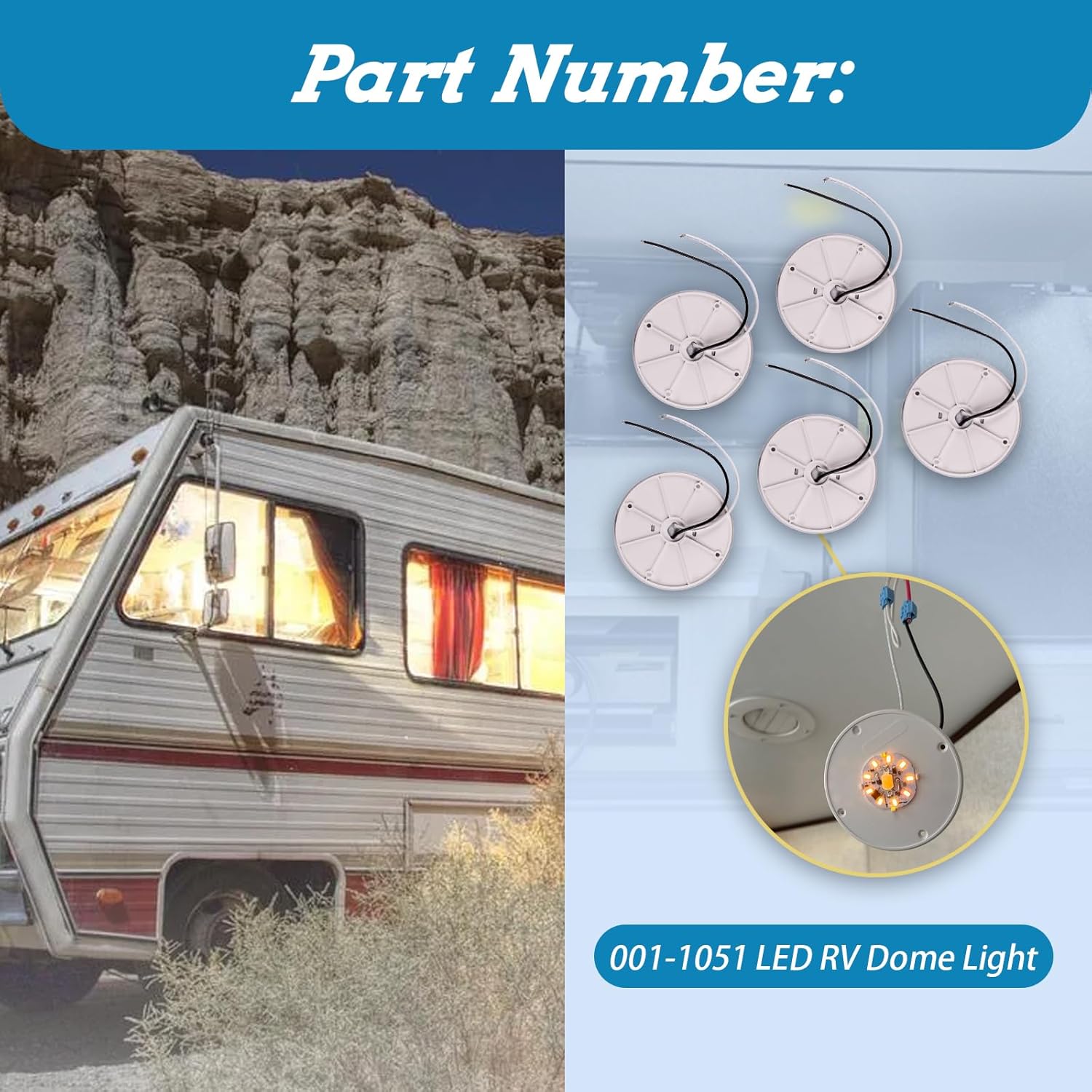 5Pcs 001-1051 LED RV Dome Light With Switch(4.5" Diameter 12V) Compatible With Camping Vehicles RVs And Trailers, Light Color: Warm Yellow (5)