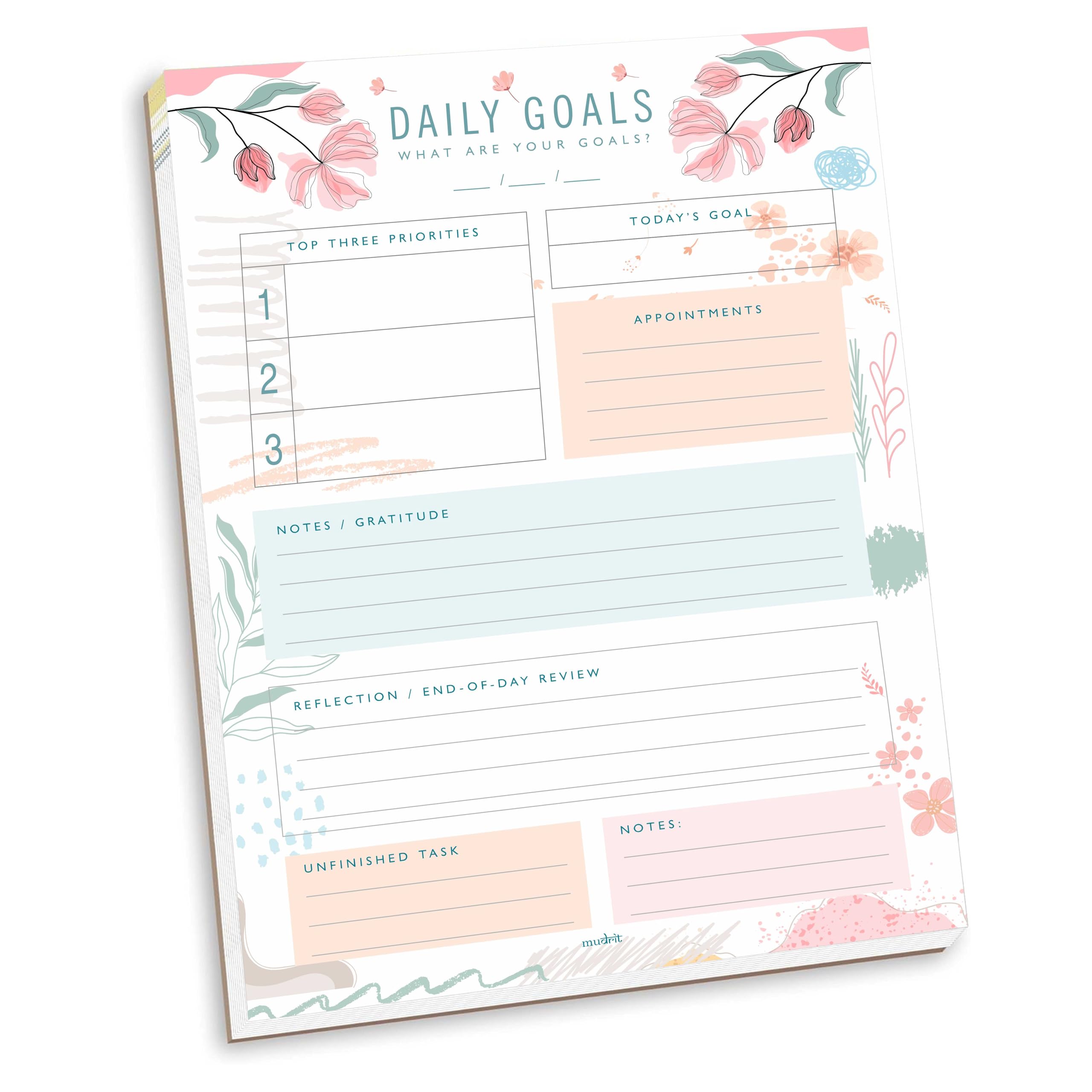 mudrit Daily Goals, Gratitude List, Planner, Do List Organiser, Personal Planner Journal, 8.25 x 11.25 Inches, 53 Pages