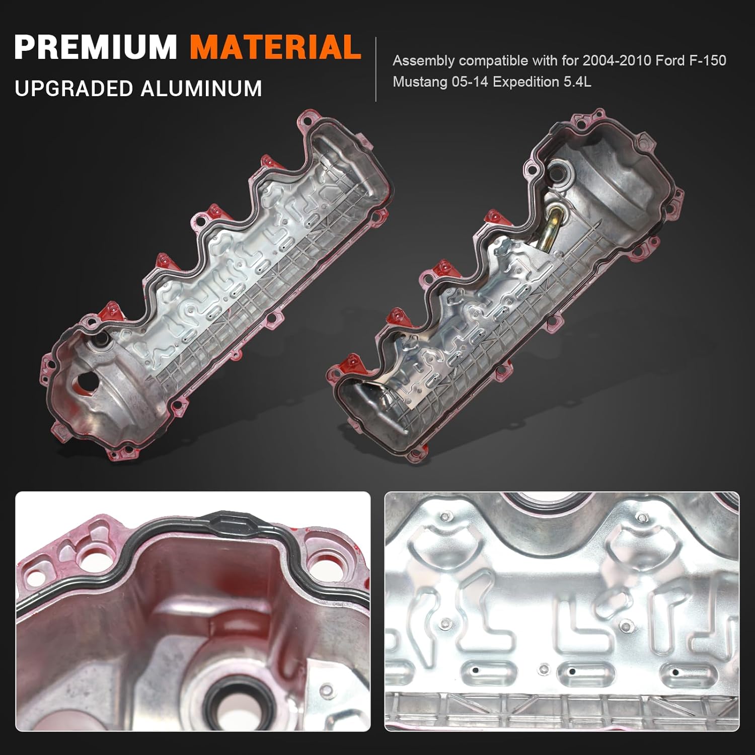 Aluminum Valve Covers Compatible with 2006-2010 Ford Explorer V8 4.6L 2009-2010 Ford F150 Truck V8 4.6L Replace# 9L1Z6582C 7L1Z6584A 9L1Z6582D