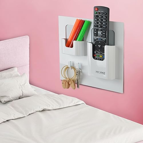 Miniatura 9 de Organizador de mesita de noche, soporte adhesivo para colgar en la pared, para teléfono, lentes de lectura, control remoto, bueno para el hogar
