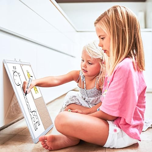 Vista 26 de Combo de pizarra blanca magnética y tablero de corcho, 36 x 24 pulgadas, tablero de mensajes de borrado en seco montado en la pared para el hogar