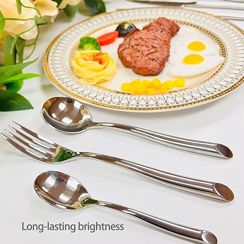 Miniatura 4 de Moderno juego de cubiertos con cuchillos para carne, 36 piezas de cubiertos de acero inoxidable 18 10 para 6, juego de cubiertos gruesos, juego de