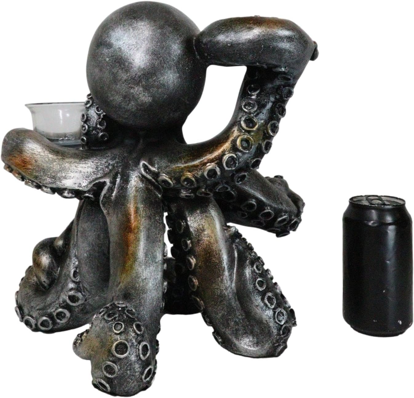 Ebros Rustic Antiqued Silver Bronze Finish Deep Ocean Octopus Candle Holder Statue 12.5" H Kraken Sea Monster Candleholder Decorative Sculpture Made of Resin