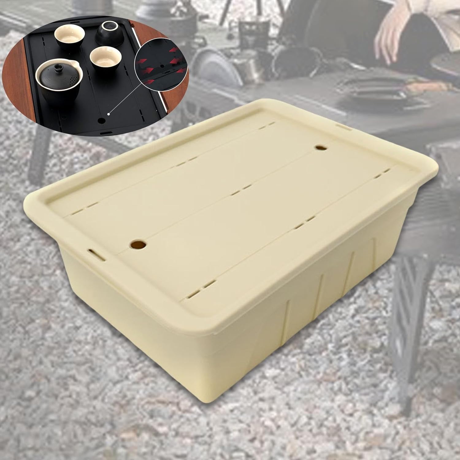 Camping Table Basket Kung Fu Tea Container Space Efficient Organizer for RV Travel Picnic, Khaki