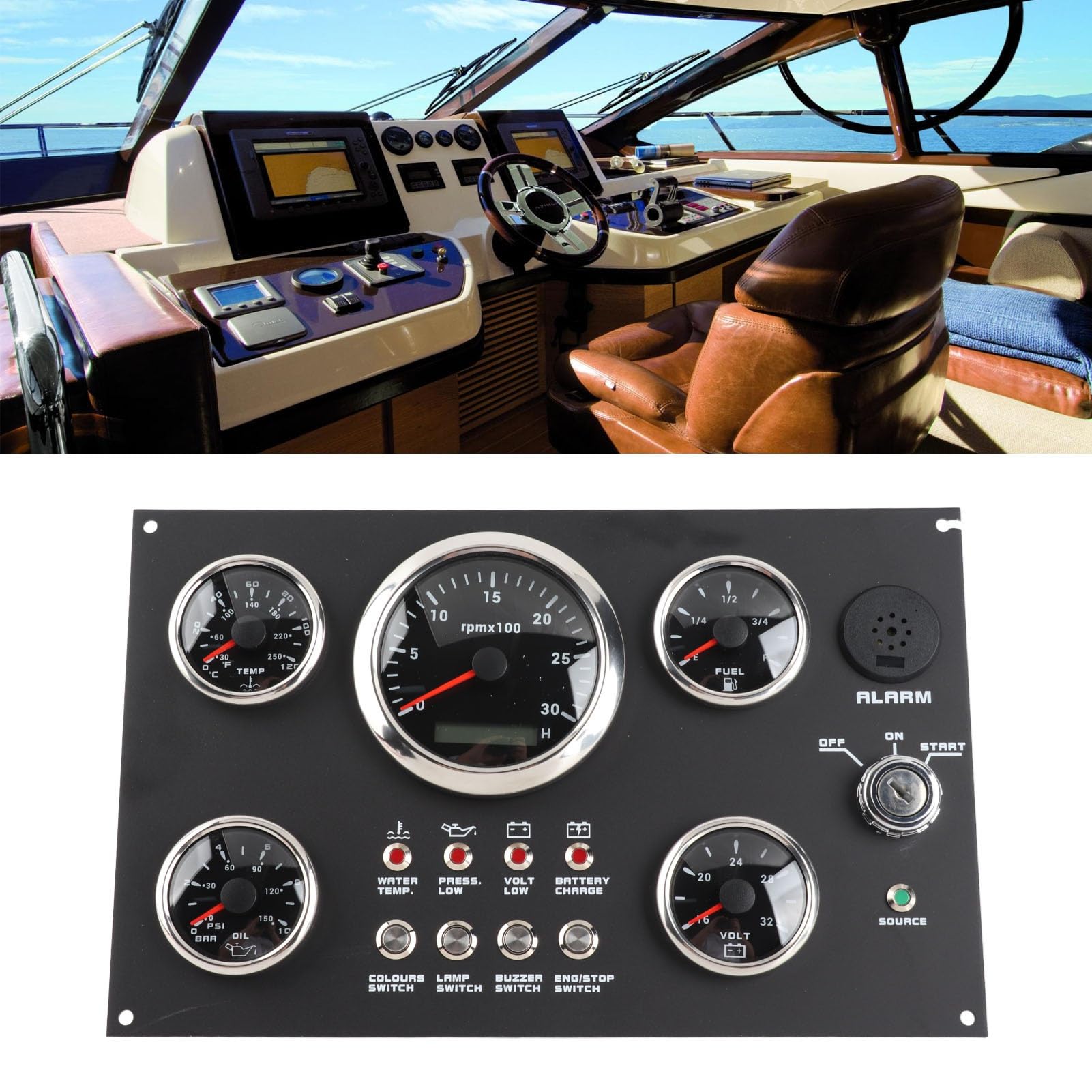 Digital Gauge, medidor de clúster RPM Nivel de Presión de aceite Temperatura de agua Voltaje 7 Flight de color para yates para botes de vehículos recreativos