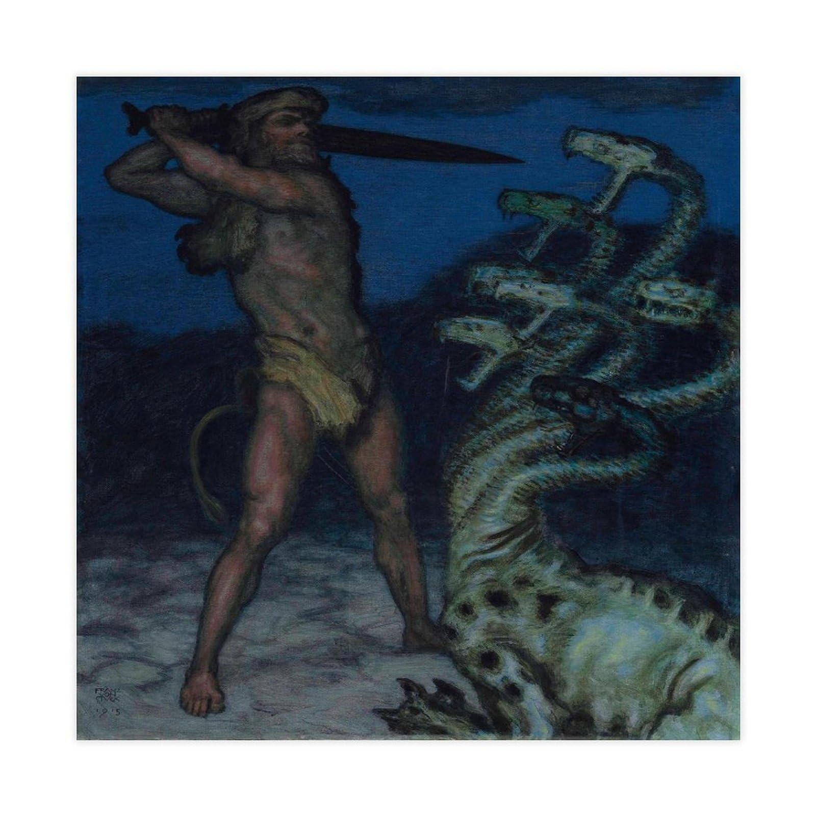 WCYB Hercules And The Hydra – Franz Von Stuck Mythological Art Nouveau Print – Dramatic Vintage Classic Posters Prints Canvas Deco Paintings Wall Art Unfra