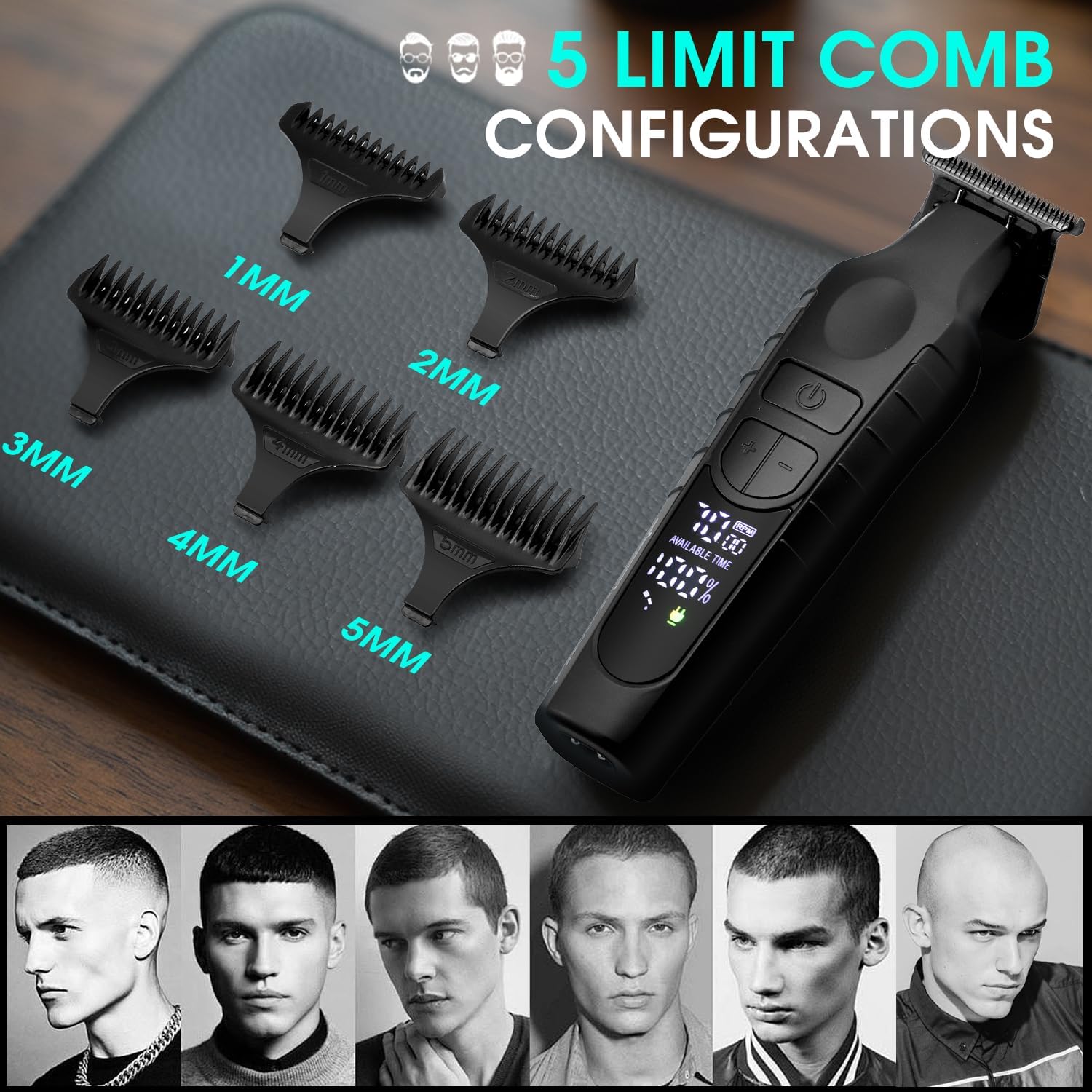 DSP Hair Trimmer for Men, Beard Trimmer, Cordless USB Rechargeable Barber Trimmer DLC, Speeds Adjustable, Travel Lock, Low Noise with Charging Base - Image 4