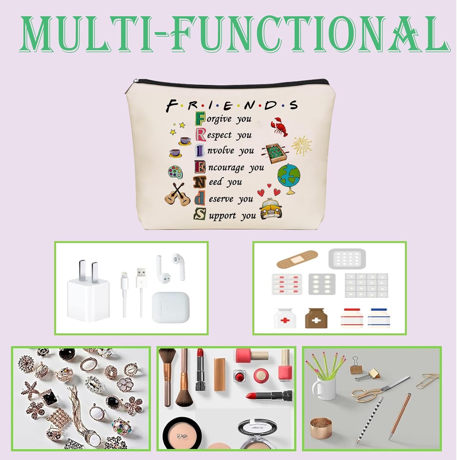 Friends Themed Gifts Makeup Bag for Friendship Travel Pouch Best Friends Gifts Cosmetic Bag Birthday Christmas - Image 5