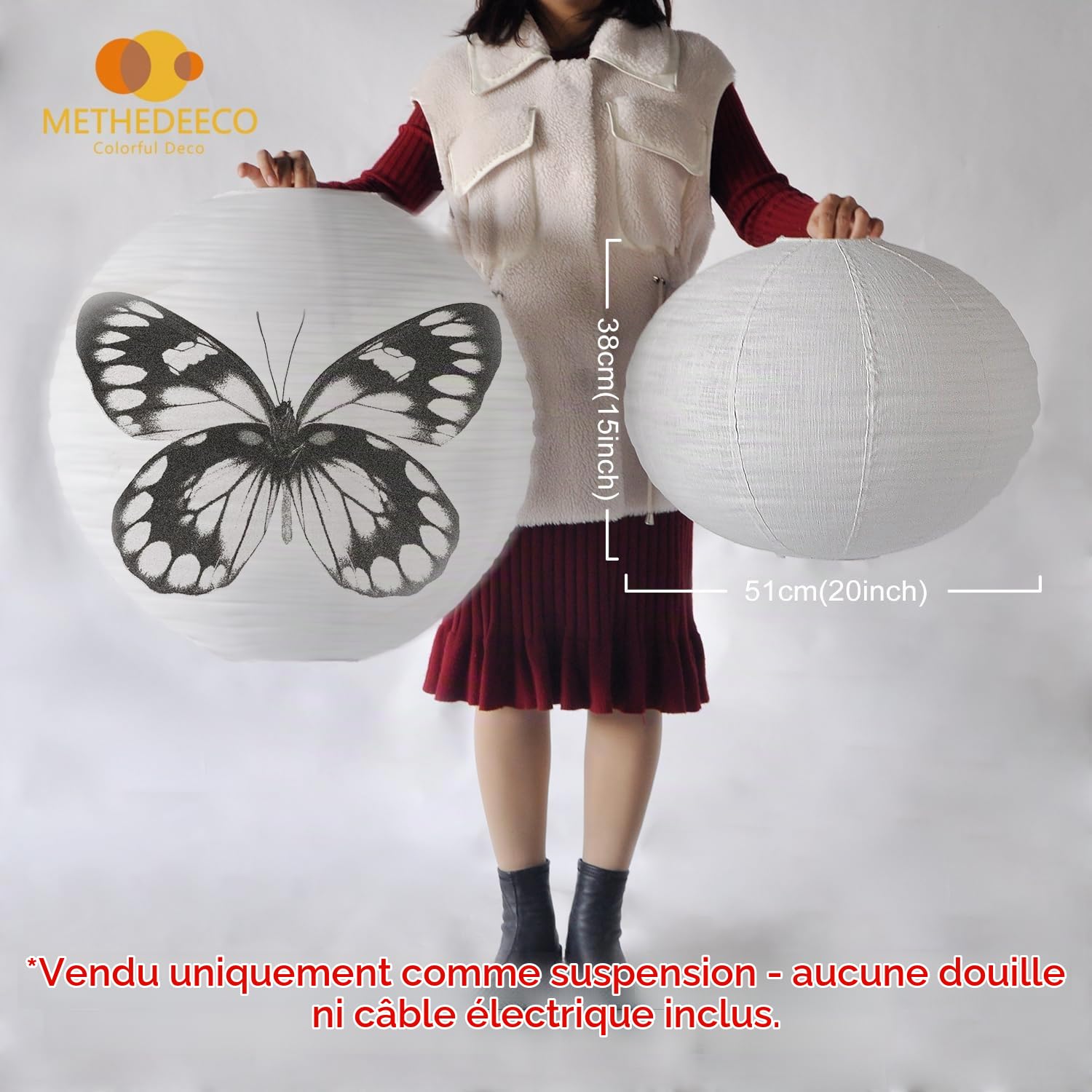 METHEDEECO Lot de 1 Abat-Jours Suspension Plafond Ronds Tissu Lin, 50cm