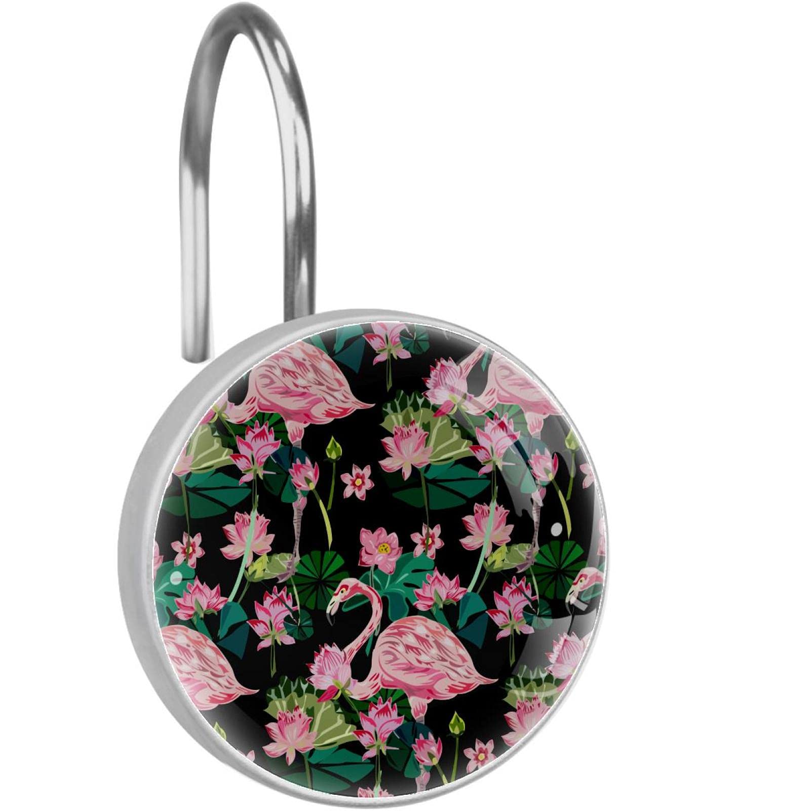 Crochets rideau de douche anti-rouille acier inoxydable lot de 12 à motif flamant rose