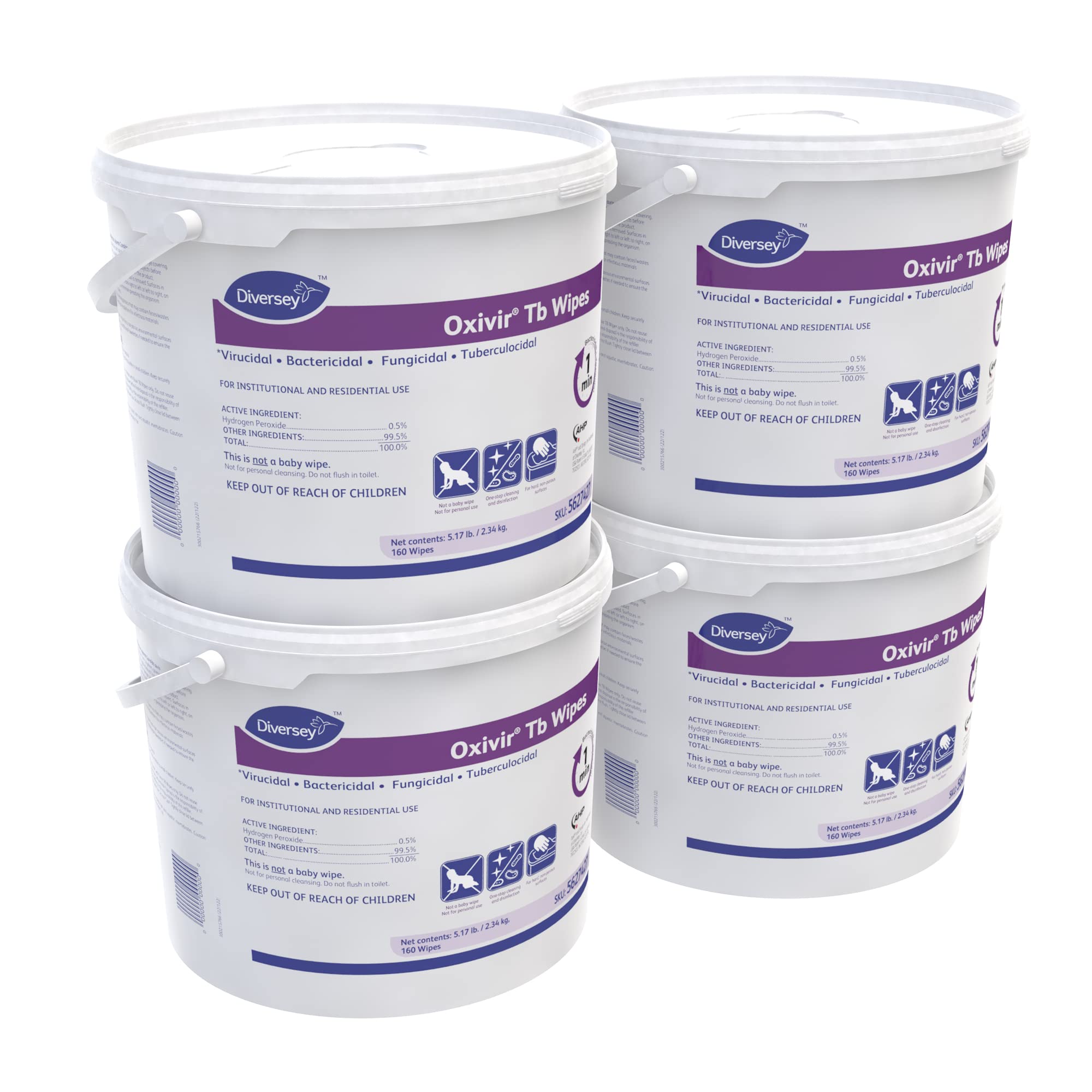 Diversey Tb 5627427 Ready-to-Use Disinfectant Cleaning Wipes, Accelerated Hydrogen Peroxide, 11x12-Inch Extra Large Sheets, 160-Wipes, 1-Bucket