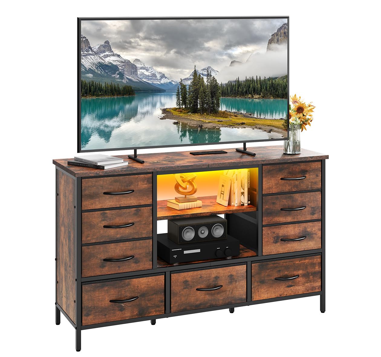 YITAHOME 120CM TV Cabinet, TV Stand Cabinet Unit for TVs up to 55 Inches with RGB LED Lighted TV Gaming Entertainment Center for PS5 with 9 Foldable Drawers and Shelves TV Stand Unit for Living Room — image 1