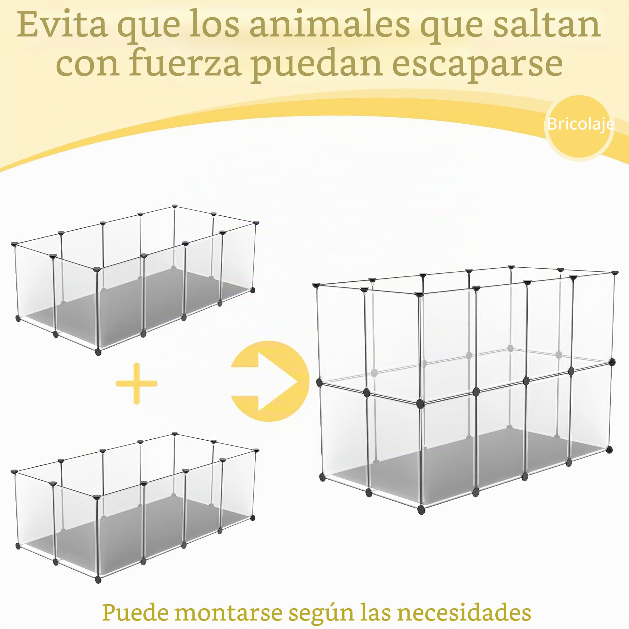 UISEBRT Recinto con placas de suelo y alfombra impermeable, juego de 12 piezas, corral modular, 143×73×46 cm – para animales pequeños y cachorros, caja para perros, jaula para conejos, recinto para