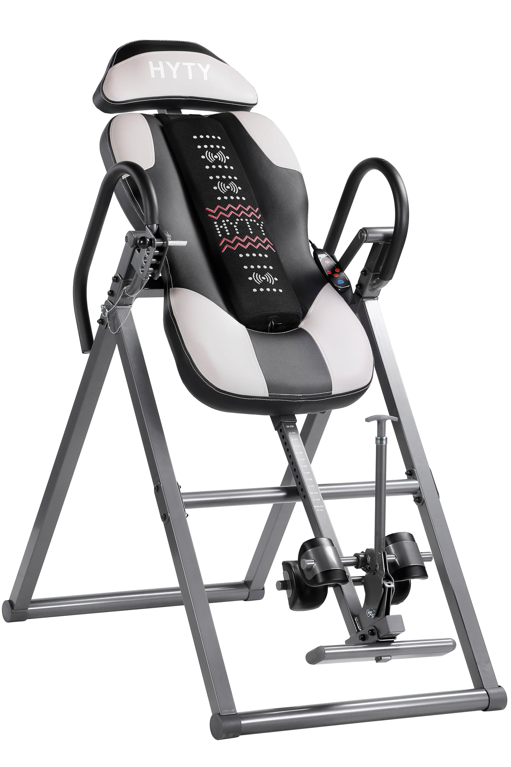 HYTY Advanced Heat and Massage Heavy Duty Inversion Table, Folding Heavy Duty Inversion Table with Adjustable Headrest & Comfortable Ankle Holders, Back Inverter/Strength Training, 300 Lbs