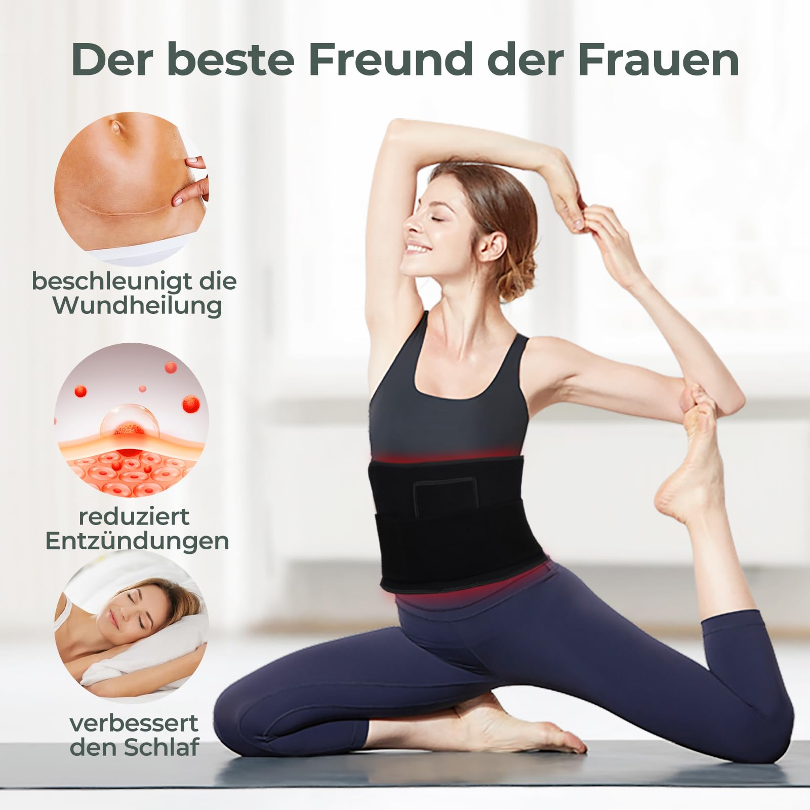 120 LEDs Rotlichtlampe Therapie Gürtel, 7 Stufen Timer, 5 Stufen Lichtintensität&Vibration, 10HZ Puls-Modus, für die Schmerzen von Rücken Schulter Taille Menschen Hunde Katzen Pferde, Schwarz