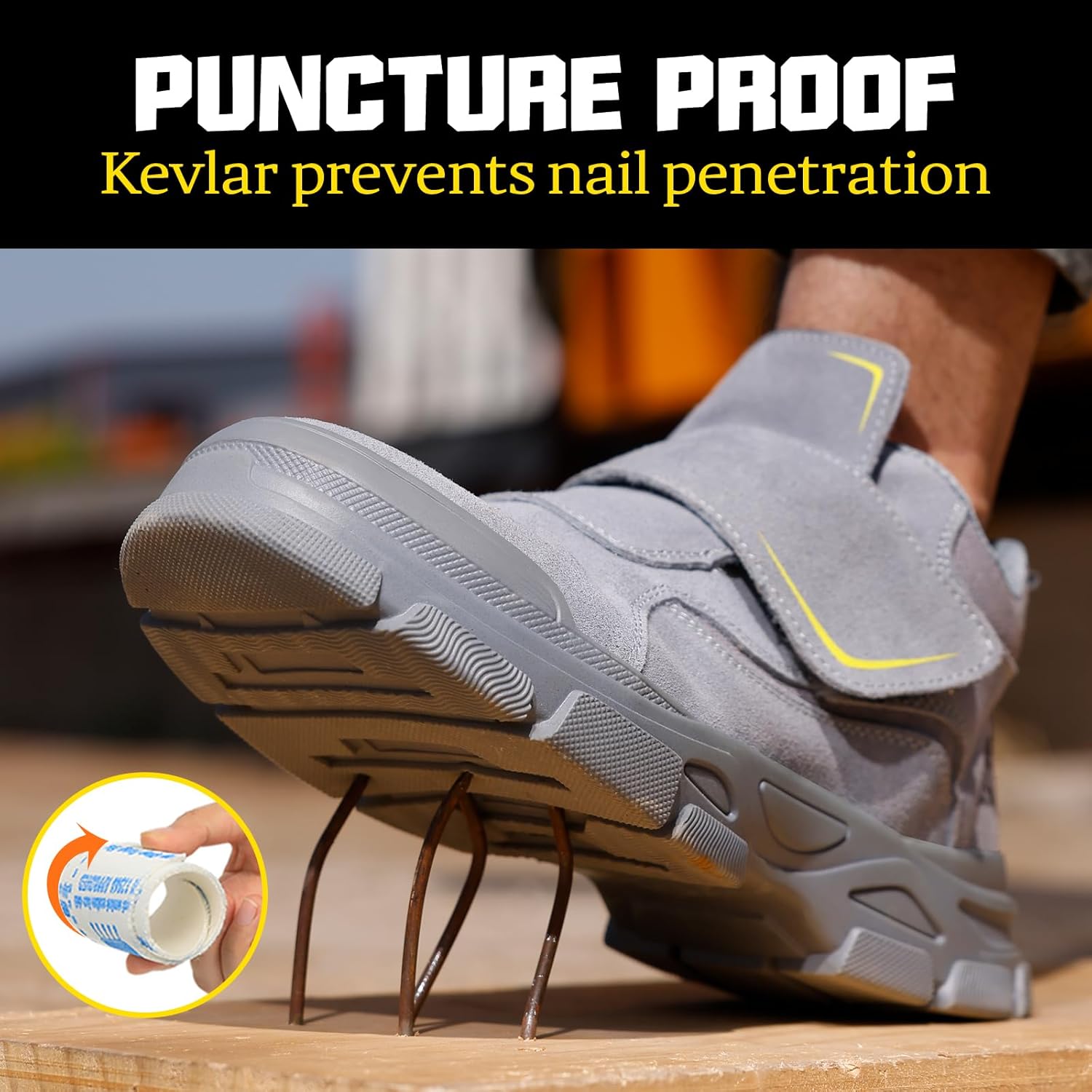 GLANOUDUN Steel Toe Boots for Men Slip on Work Boots for Men Comfortable Safety Boot Indestructible Construction Footwear Laceless Men's Steel Toe Shoes Mid Top Work Shoes - Image 5