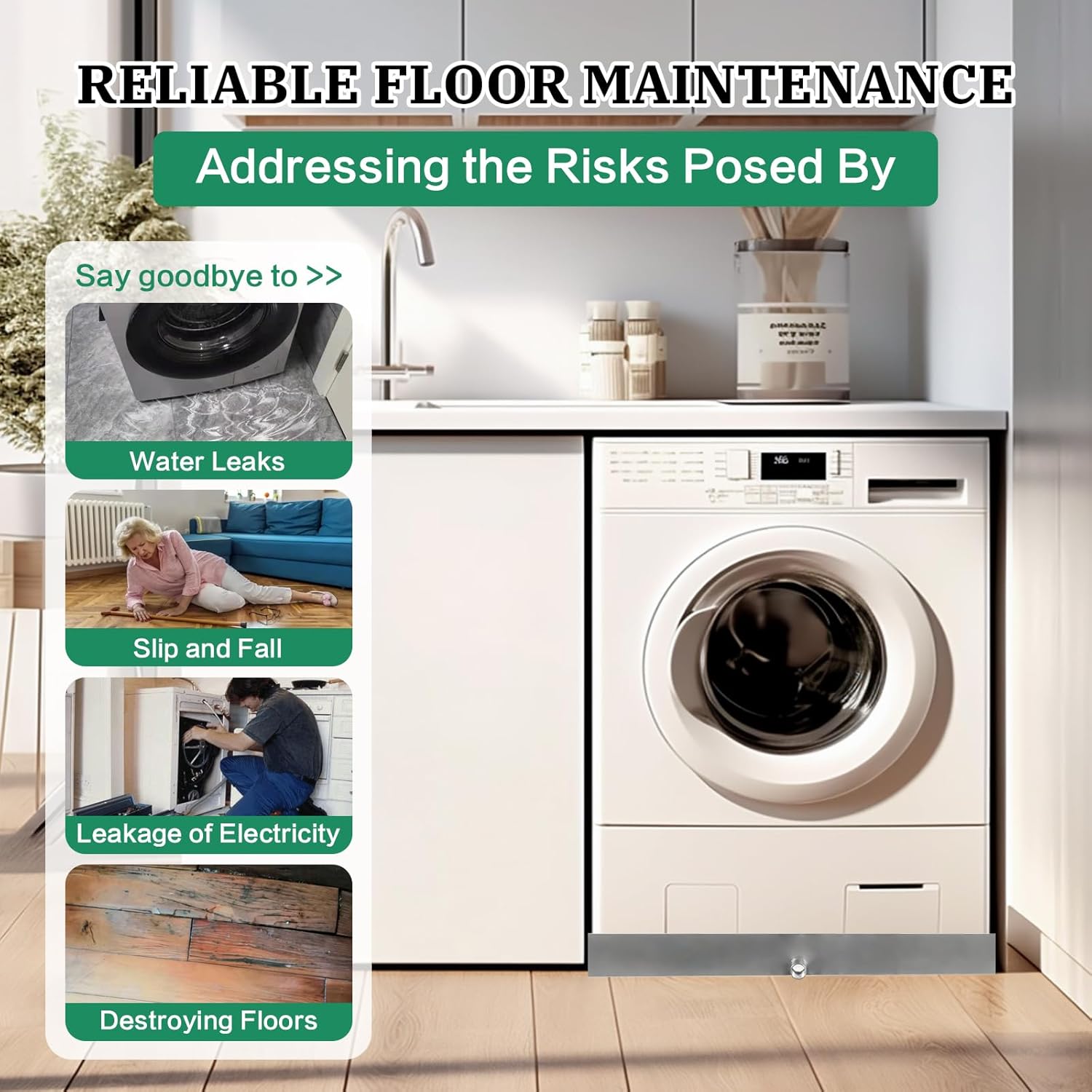 Washing Machine Pan with Drain Hole 304 Stainless Steel Heavy Duty 27x25x2.5 Inch Washing Machine Drain Pan Washer Tray Pan for Floor Protection (27X25X2.5 INCH)
