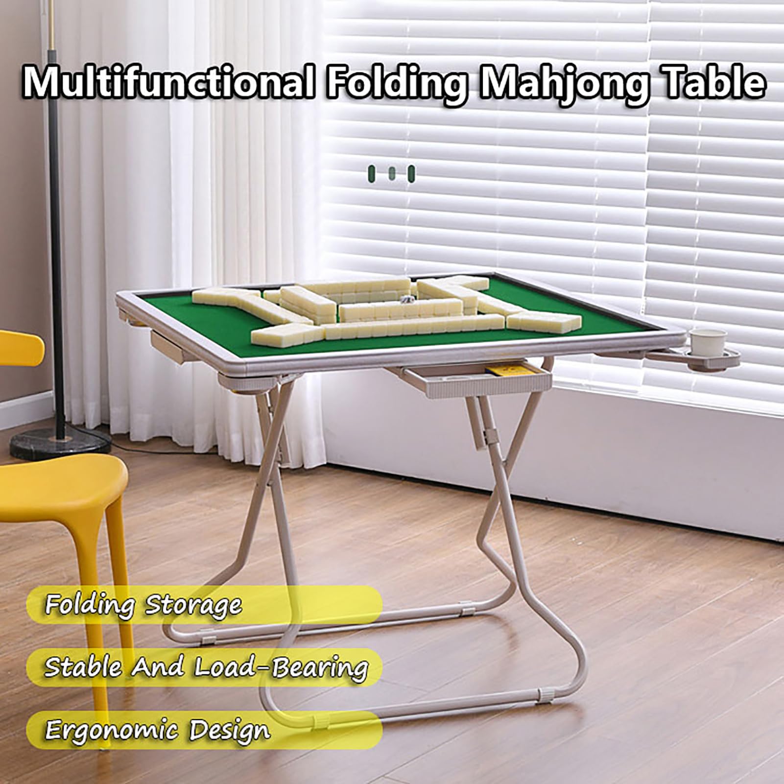 Tavolo pieghevole Mahjong con portabicchieri e cassetto, in PVC, per giochi da tavolo e puzzle, facile da riporre e trasportare