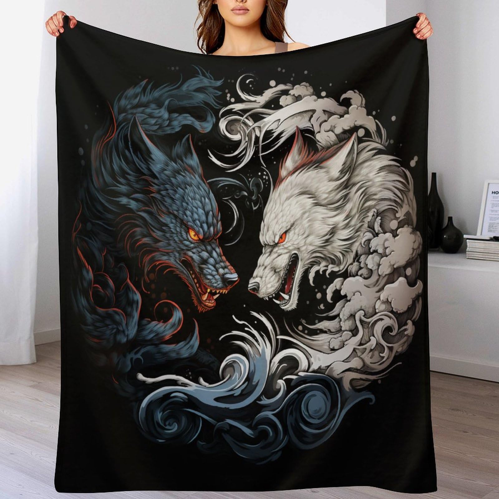 Couverture Loup en flannel douce pour lit et canapé de 150×200cm
