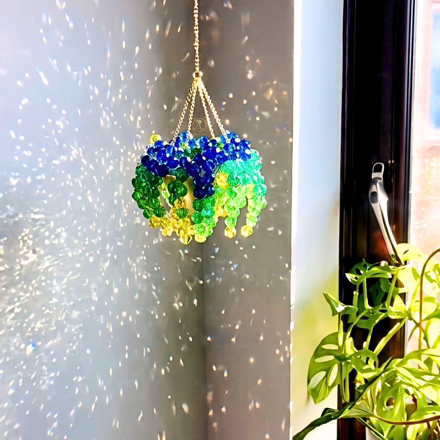 Crystal Beaded Hanging Plant Suncatcher with Gradient Green Succulents, Beads Showplant Decorative Showpiece for Home Decor |Beaded Plant for Living Room Office Bedroom Shelf Decoration-image-38