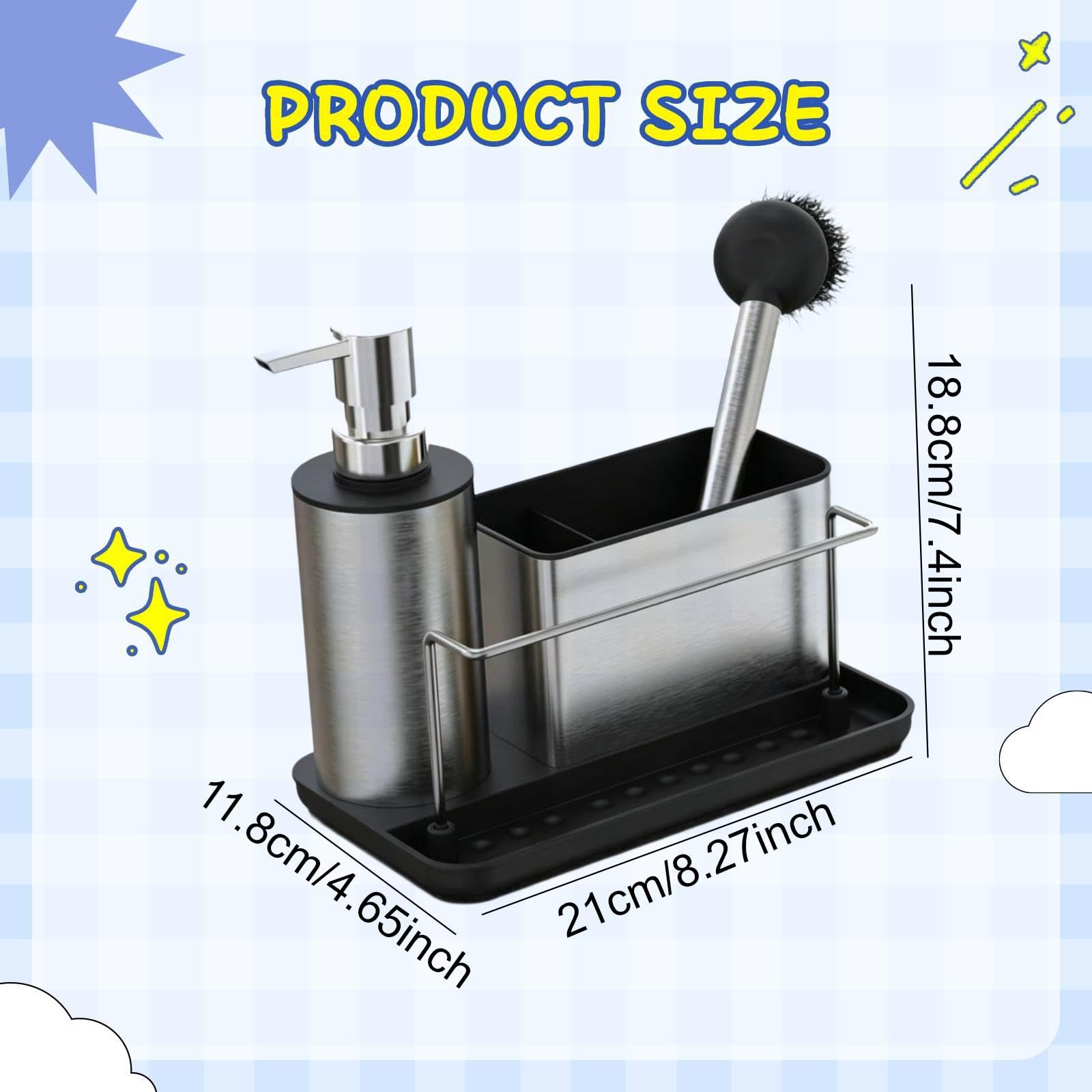 Colcolo Set Dispenser di Sapone per Cucina, Organizer per Bagno, Dispenser di Sapone Liquido Compatto E Multifunzionale con Ripiano Portaoggetti per Ristorant
