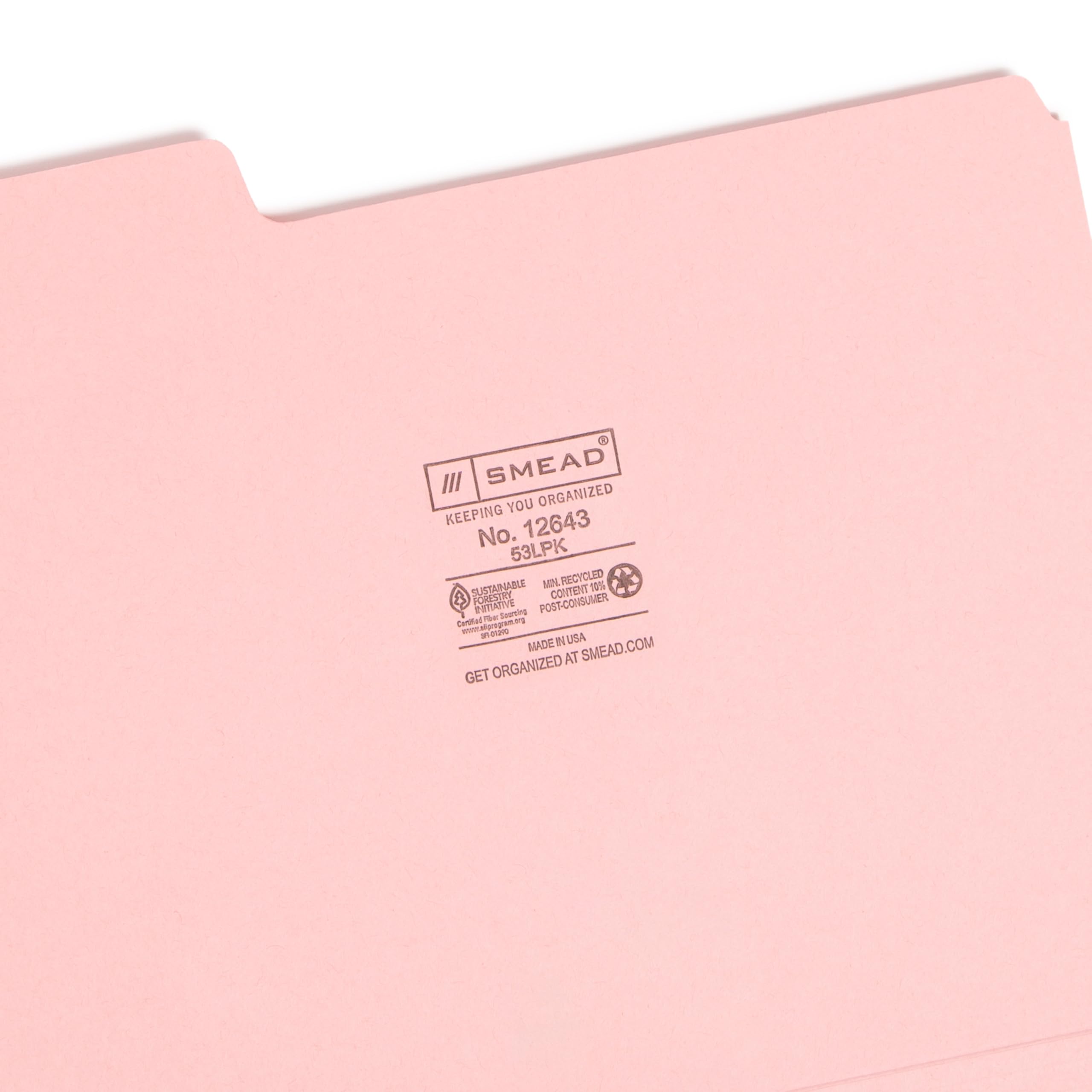 Smead Standard-Aktenordner, 100 Stück, Rosa, 1/3-geschnittene Reiter, Briefgröße (12643)