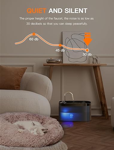Miniatura 4 de Fuente de agua para gatos, fuente para gatos de 84 onzas2.5 L, fuente de agua súper silenciosa para mascotas, filtro de carbón activado, dispensador