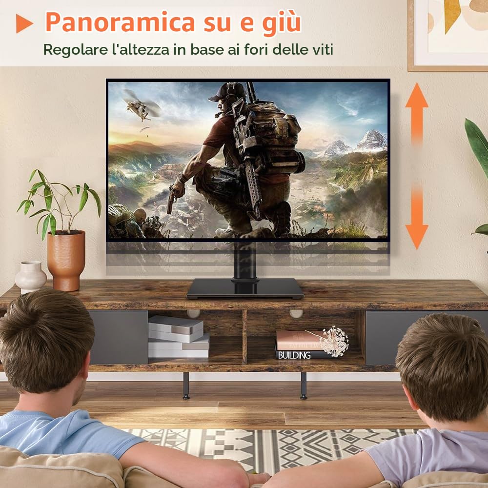 KKTONER Supporto TV da Tavolo Universale per Televisori da 27 a 65 Pollici, Base in Vetro Temperato, Regolabile in Altezza, Supporta Fino a 40kg, Compatibile VESA 100x100 a 400x400