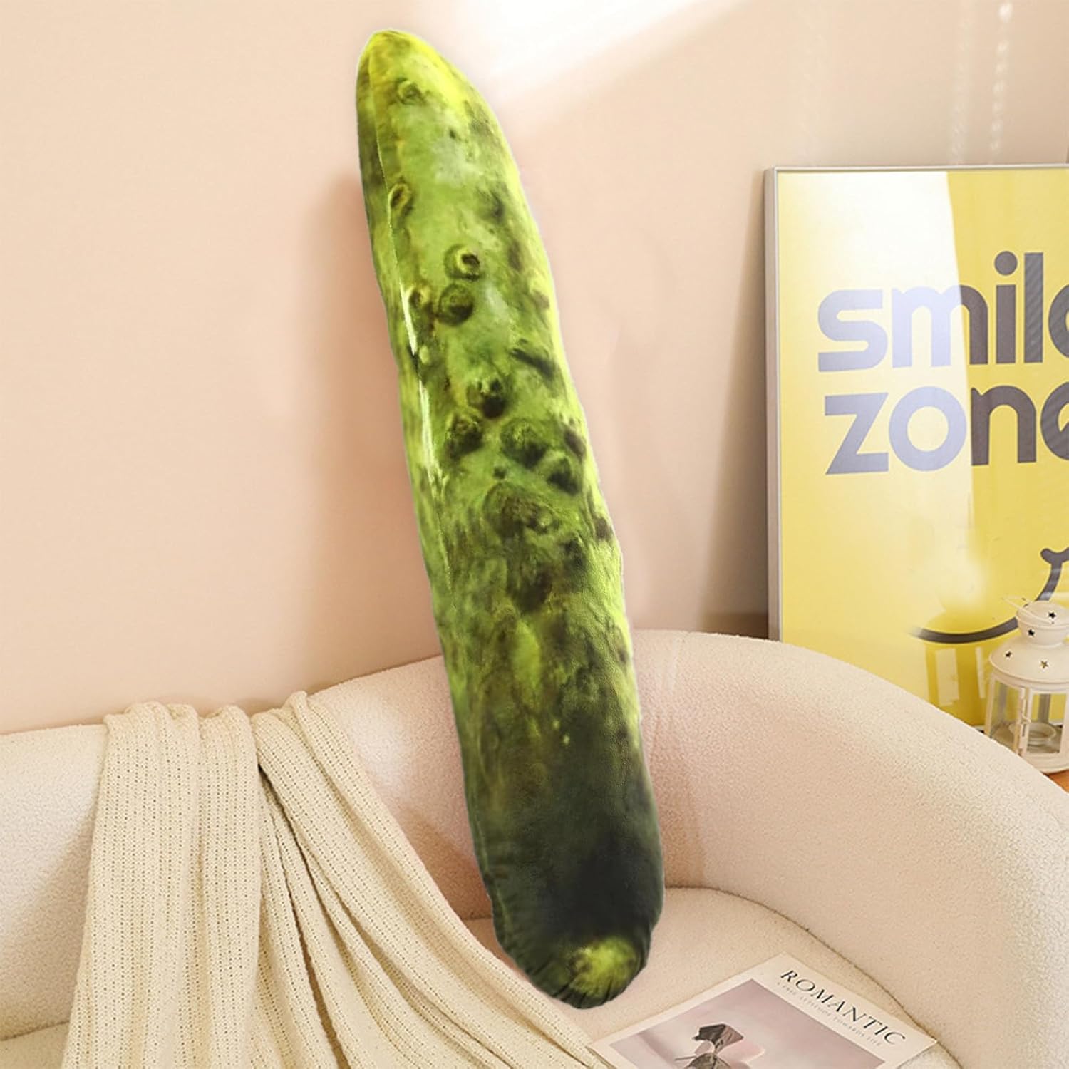 3D Pickle Throw Pillow Cute Pickle Cucumber Decorative Pillows Soft Stuffed Body Cushion Funny Food Shaped Pillow Gift for Home Decor (38.5 inch)