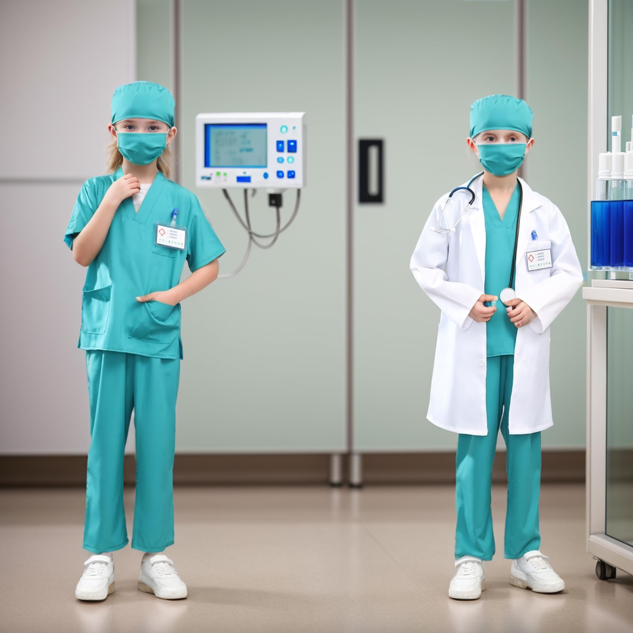 VNNOPG Kids Doctor Costume Doctors Nurse Outfit Set Child Role Play Costumes Fancy Dress Up Playsets with Lab Coat,Stethoscope,Mask and Scrubs Costume(150) - Image 3