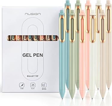 NUSIGN Gel Pens, 0.5mm Retractable Black Ink Rolling Ball Gel Pen,10 Pcs