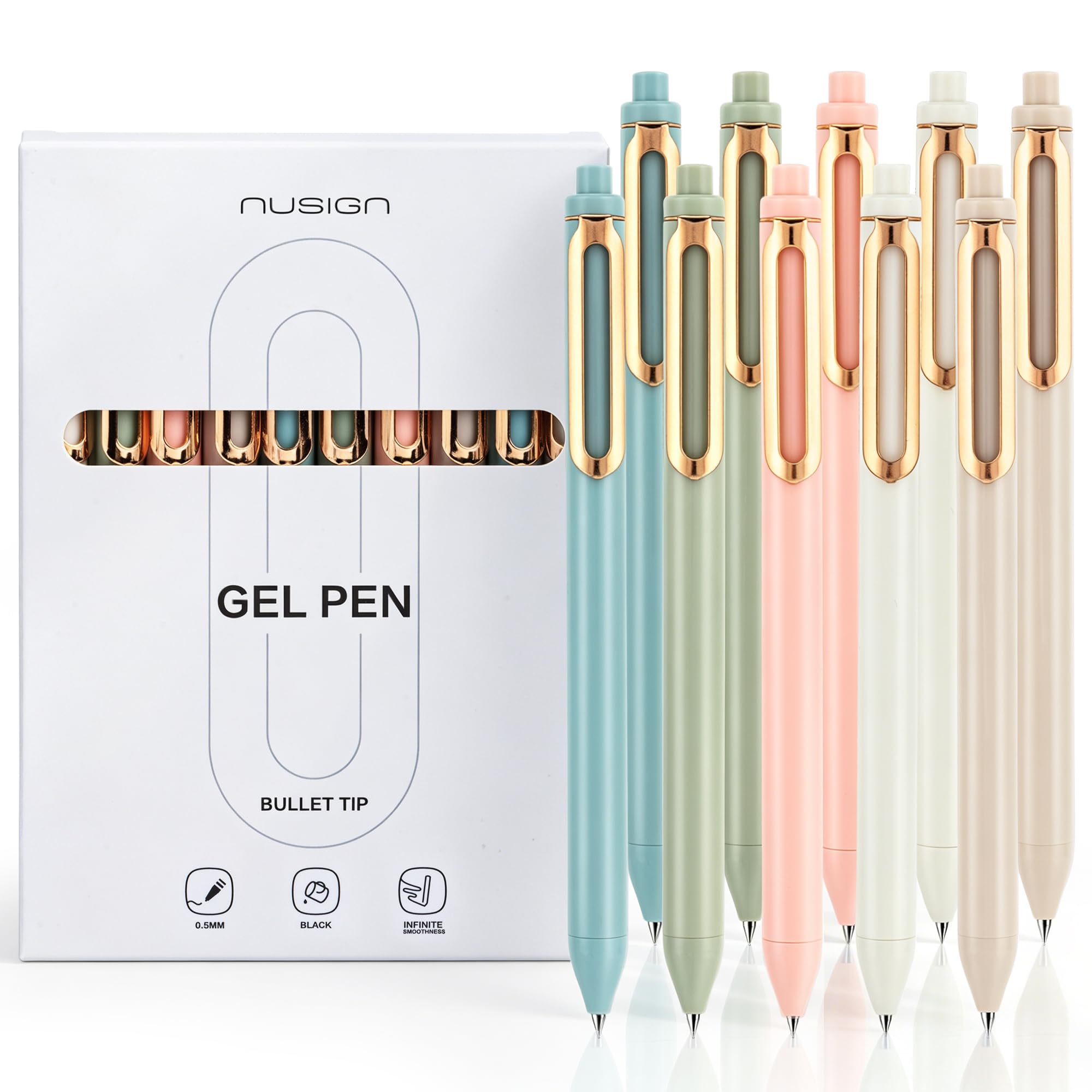 NUSIGN Gelstifte, 0,5 mm, einziehbar, schwarze Tinte, Gelschreiber, 10 Stück | Feine Spitze, glattes Schreiben, kein Verlaufen für Tagebuch, Notizen, Heimschule, Bürobedarf