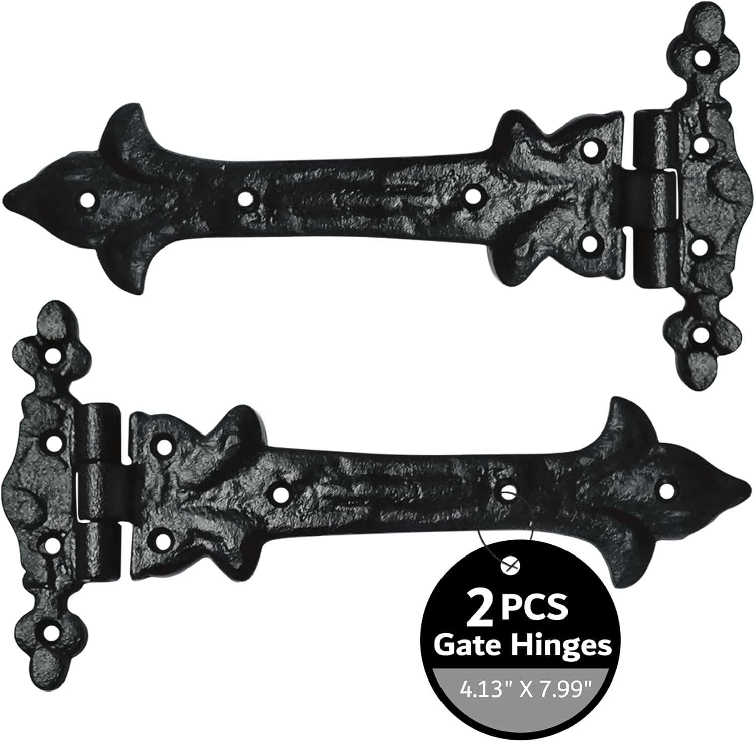 Akatva T Hinge Set - 2 Pieces Gate Hinges for Wooden Fences Heavy Duty - Barn Hinges for Doors - Black Hinges – Hinges for Shed Door - Door Hinges Black Matte - Hinges Outdoor - Fence Strap Hinge Set