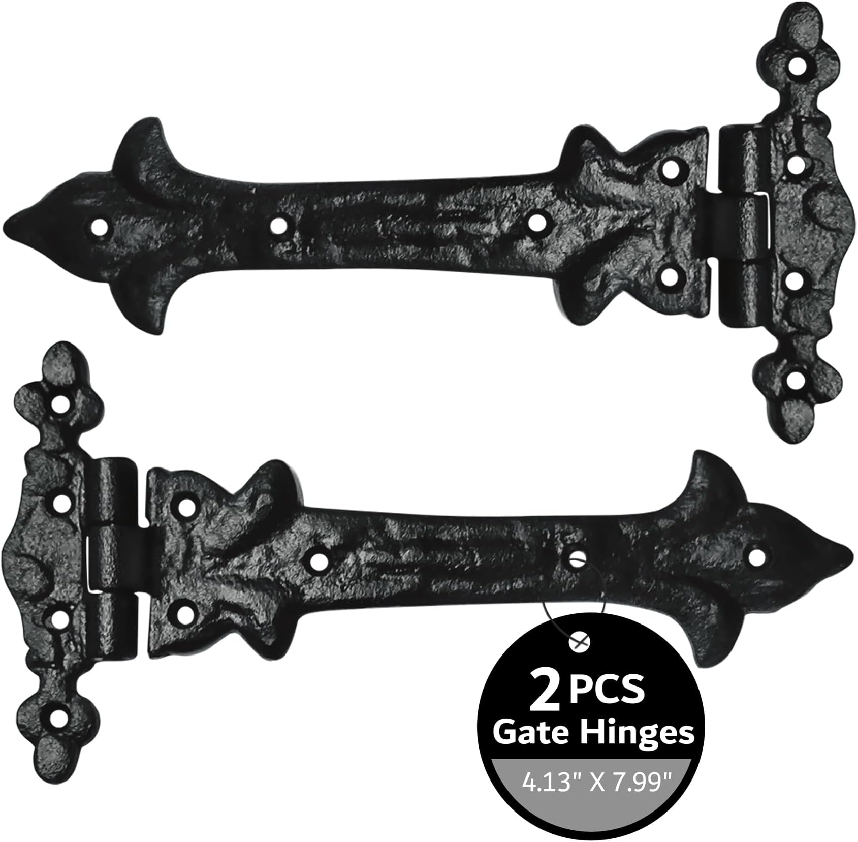 Akatva T Hinge Set - 2 Pieces Gate Hinges for Wooden Fences Heavy Duty - Barn Hinges for Doors - Black Hinges – Hinges for Shed Door - Door Hinges Black Matte - Hinges Outdoor - Fence Strap Hinge Set