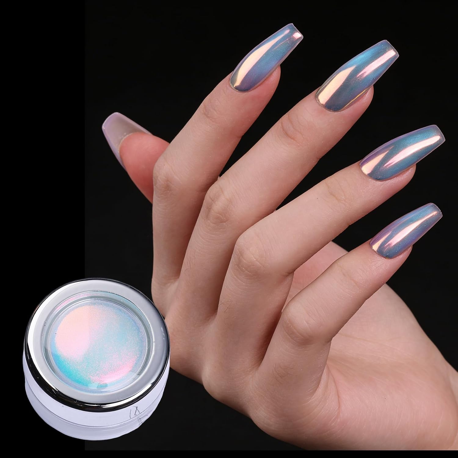 Aurora Unicorn Chrome Nail Powder - Iridescent Holographic Chrome Nail Pigment Shimmer Mermaid Glitter Dust for DIY Manicure Salon Nail Art Decoration, Long-Lasting Shiny Effect for Acrylic Nails