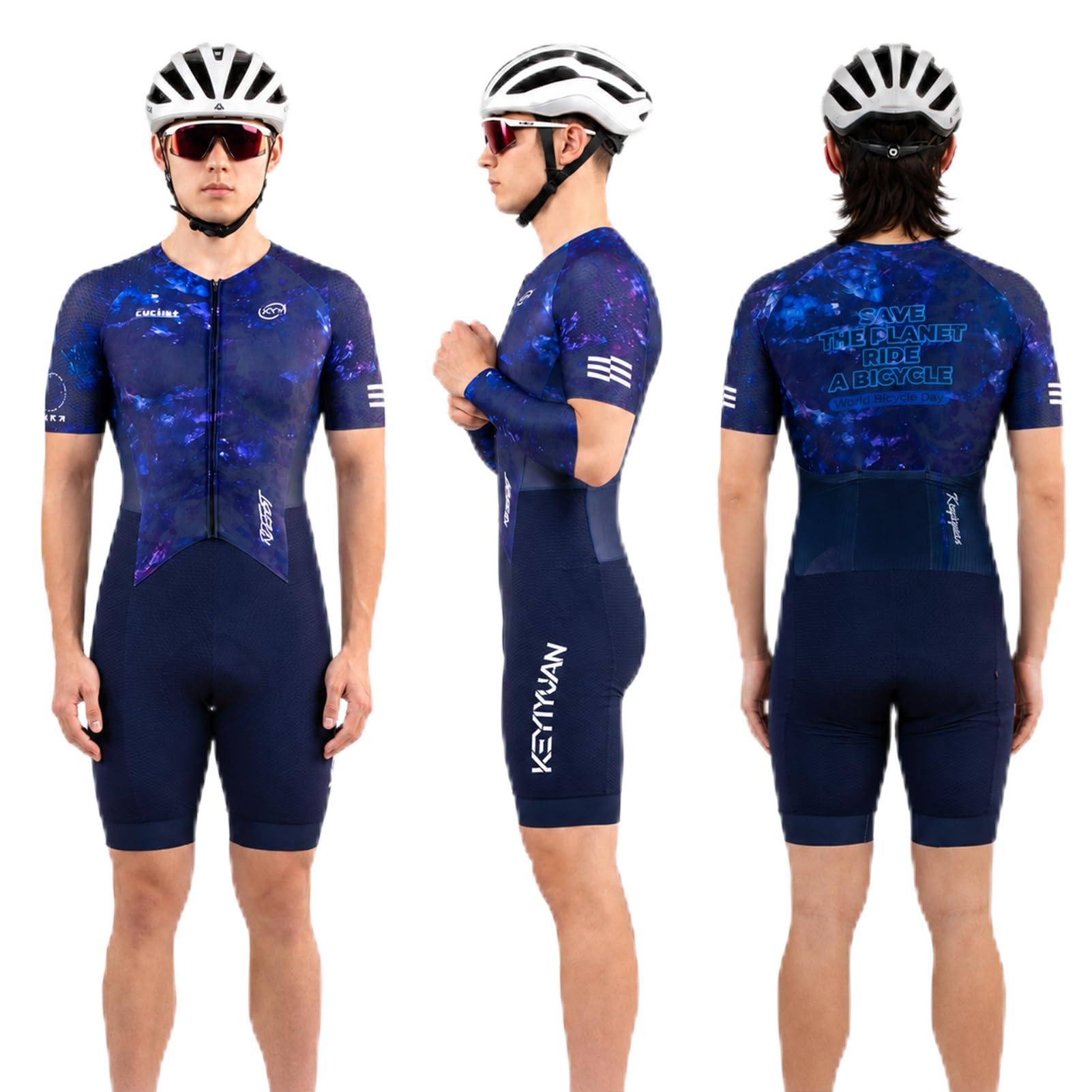 Tuta da Ciclismo Uomo Manica Corta – Fondello Alta Densità, UV | Skinsuit, traspirante, asciugatura , 3 tasche posteriori, per ciclismo su strada & triathlon, Set abbigliamento da ciclismo