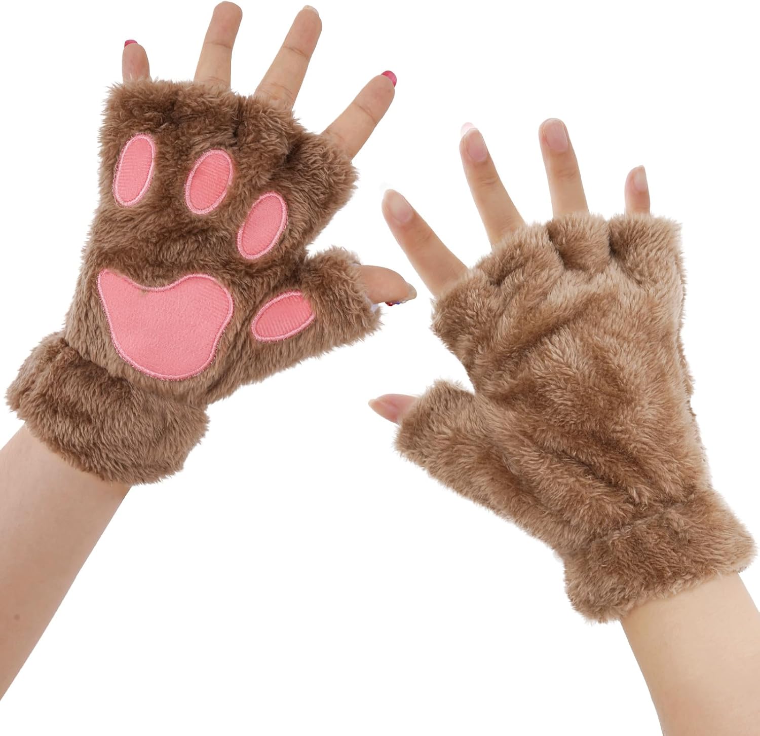 Furry Bear Paw Gloves, Winter Plush Cat Paw Gloves Cosplay Costume Accessories